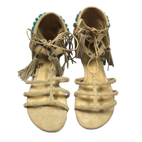 Schutz 9.5 suede fringed sandals tan - Picture 2 of 7